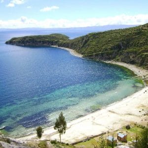 Crystal-clear blue water at Isla del Sol, Lake Titicaca.