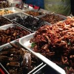 Comida más que exotica en Khao San Road, Bangkok.