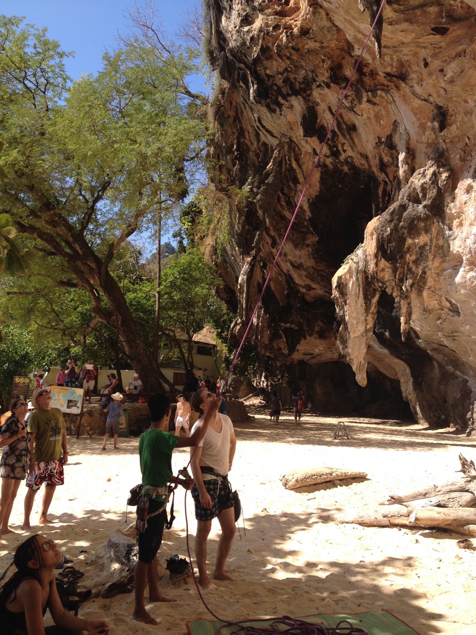 Rock climbing in Railay Beach .