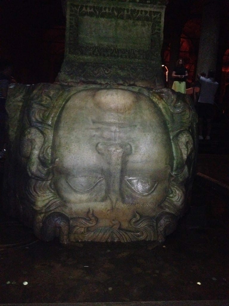 A column with a medusa's head upside at the Basilica Cistern, Istanbul