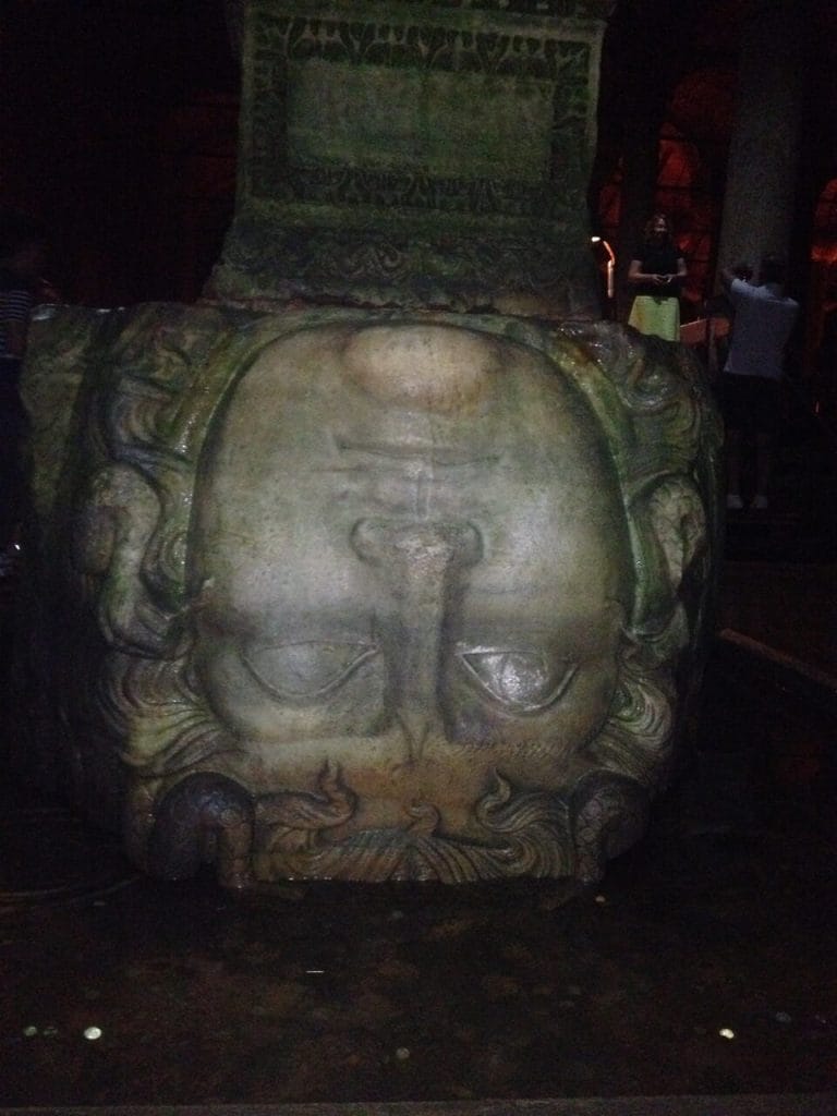 A column with a medusa's head upside at the Basilica Cistern, Istanbul