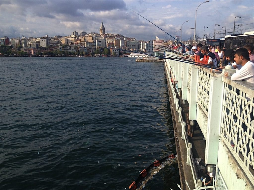 People fishing at Galata Bridge, Istanbul