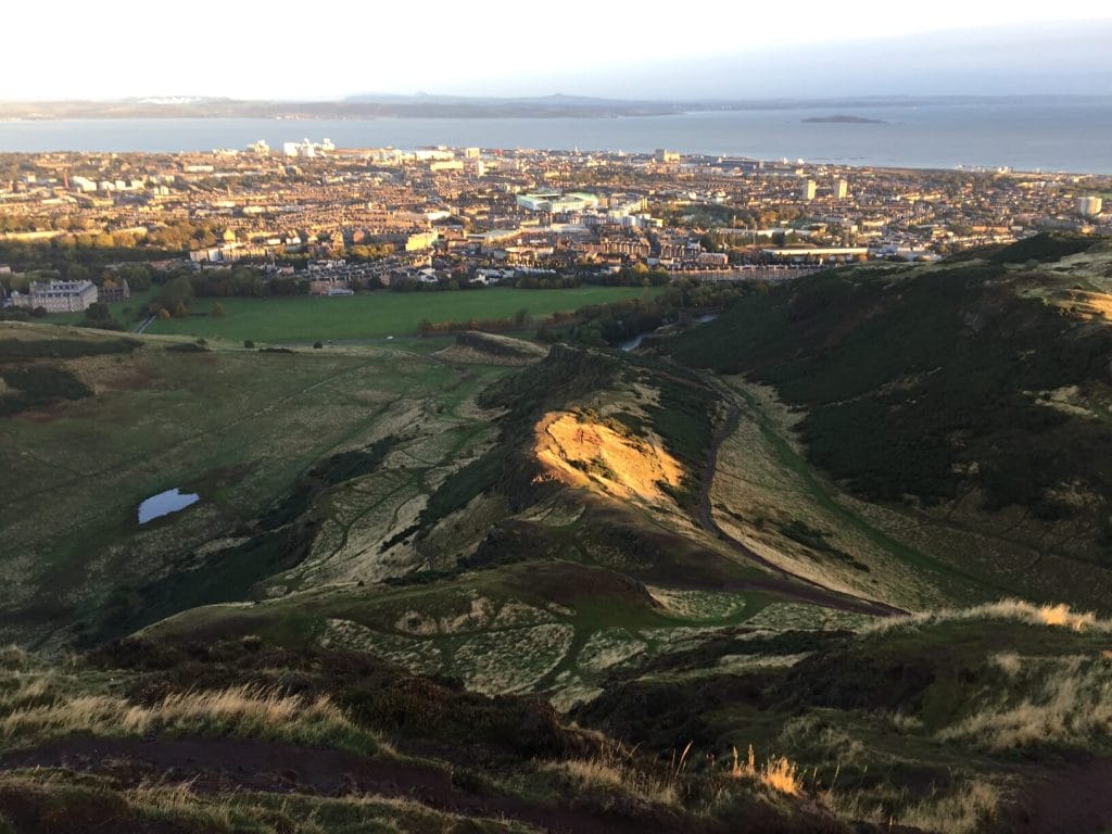 Aerial view of Arthur's Seat and its surrounding area, Edinburgh, Scotland