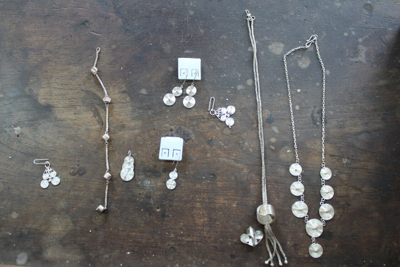 Traditional silver jewels sold in a silver workshop