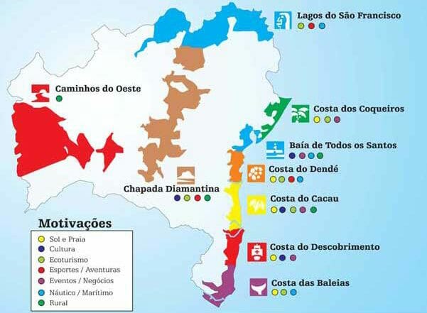 Map of the coast of Bahia, Brazil