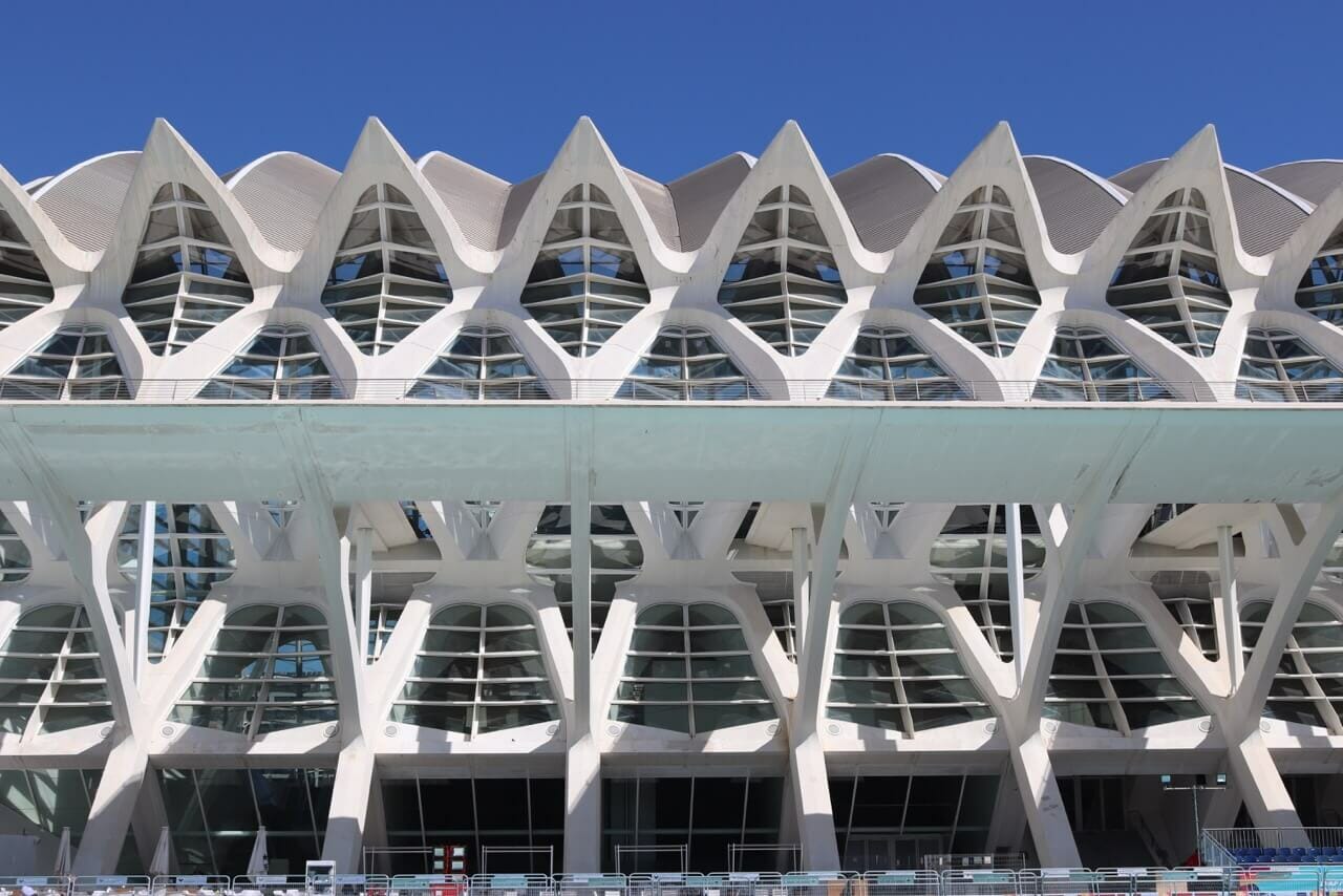 Detail of the facade of the Science Museum at the City of Arts and Science, Valencia, Spain