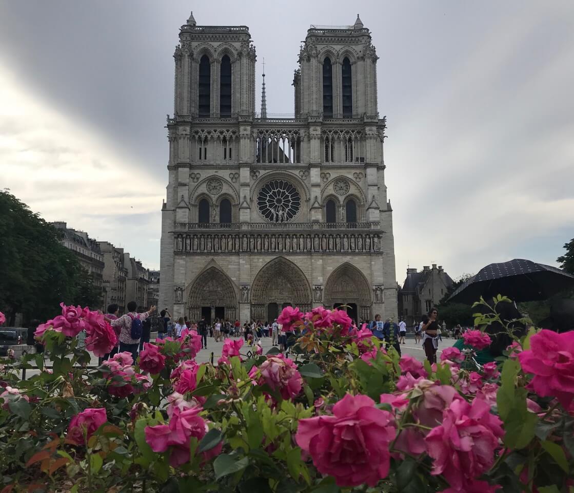 the façade of Notre-Dame Cathedral, Paris