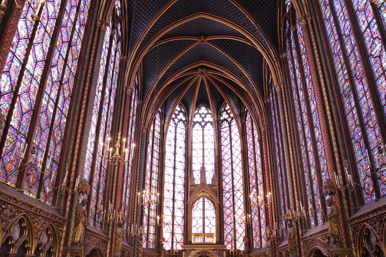 The upper level of Sainte-Chapelle, the summit of Rayonnant Gothic (1250)