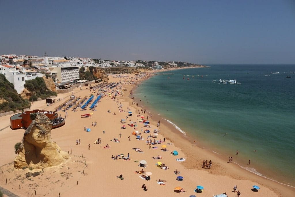 Praia do Peneco and Old Town Albufeira from the Elevador do Peneco, Albufeira, Algarve, Portugal