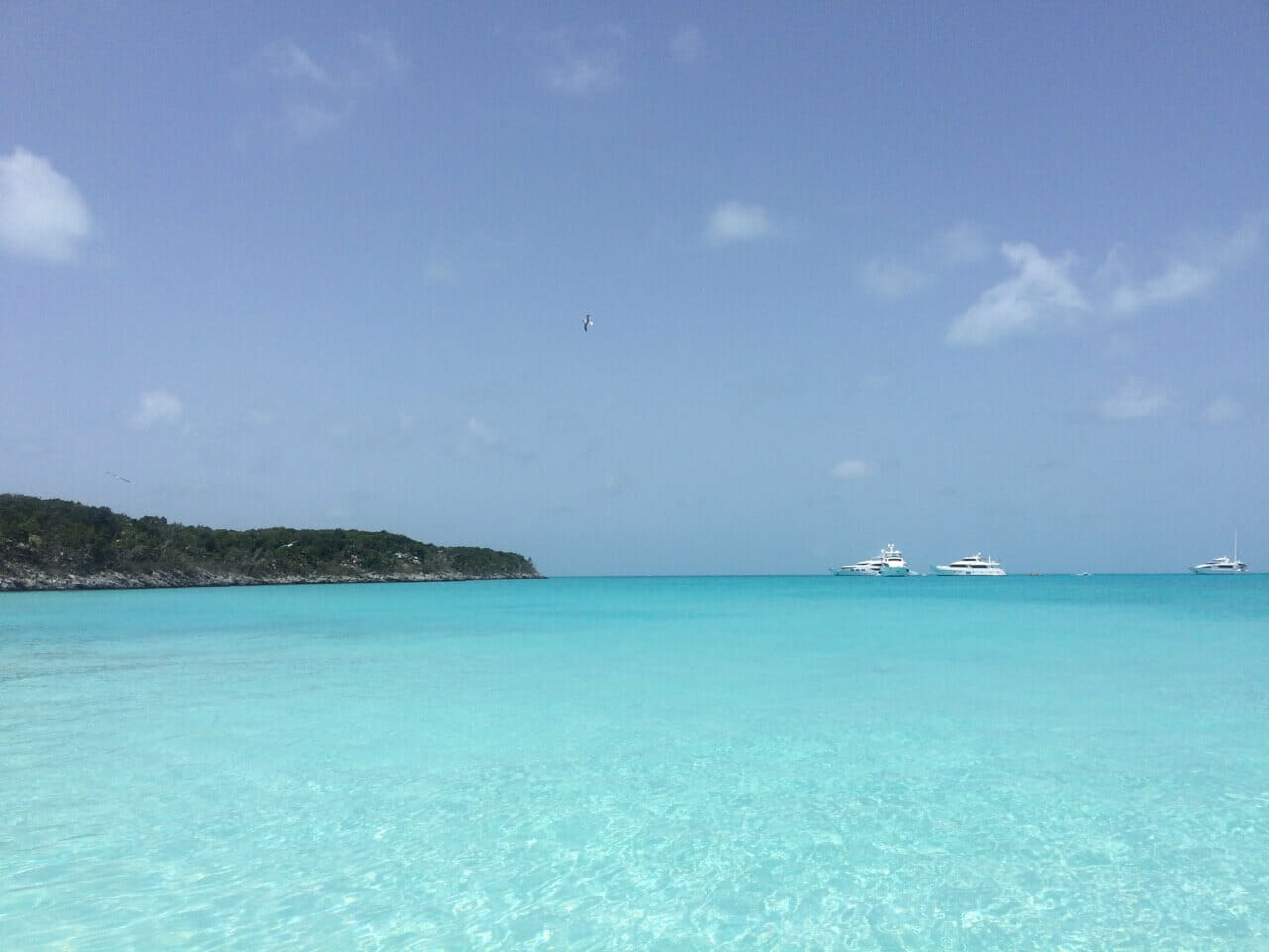 El agua azul zafiro cristalina de la isla de Exuma, Bahamas