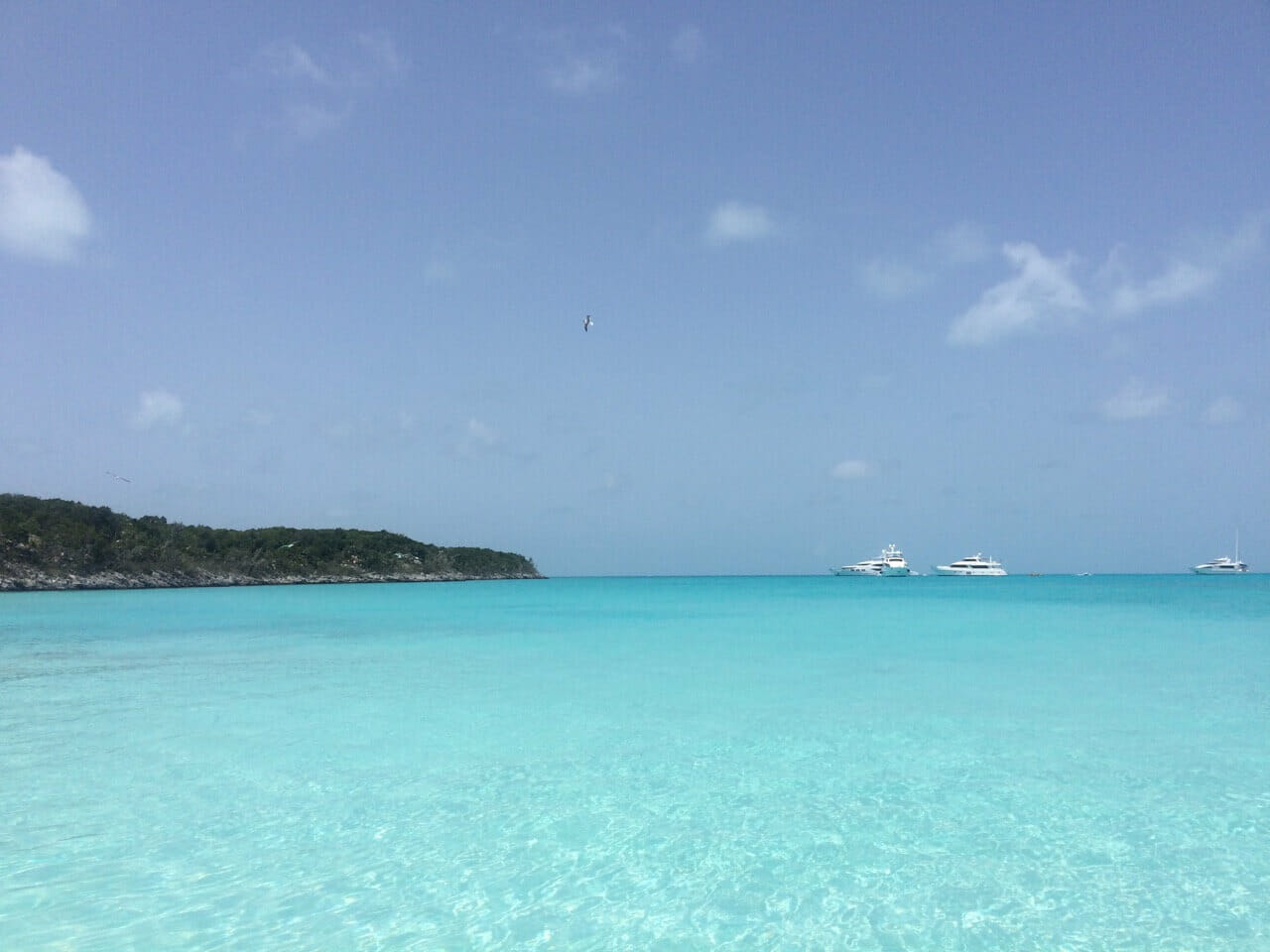The crystal-clear turquoise water of Exuma Island, Bahamas