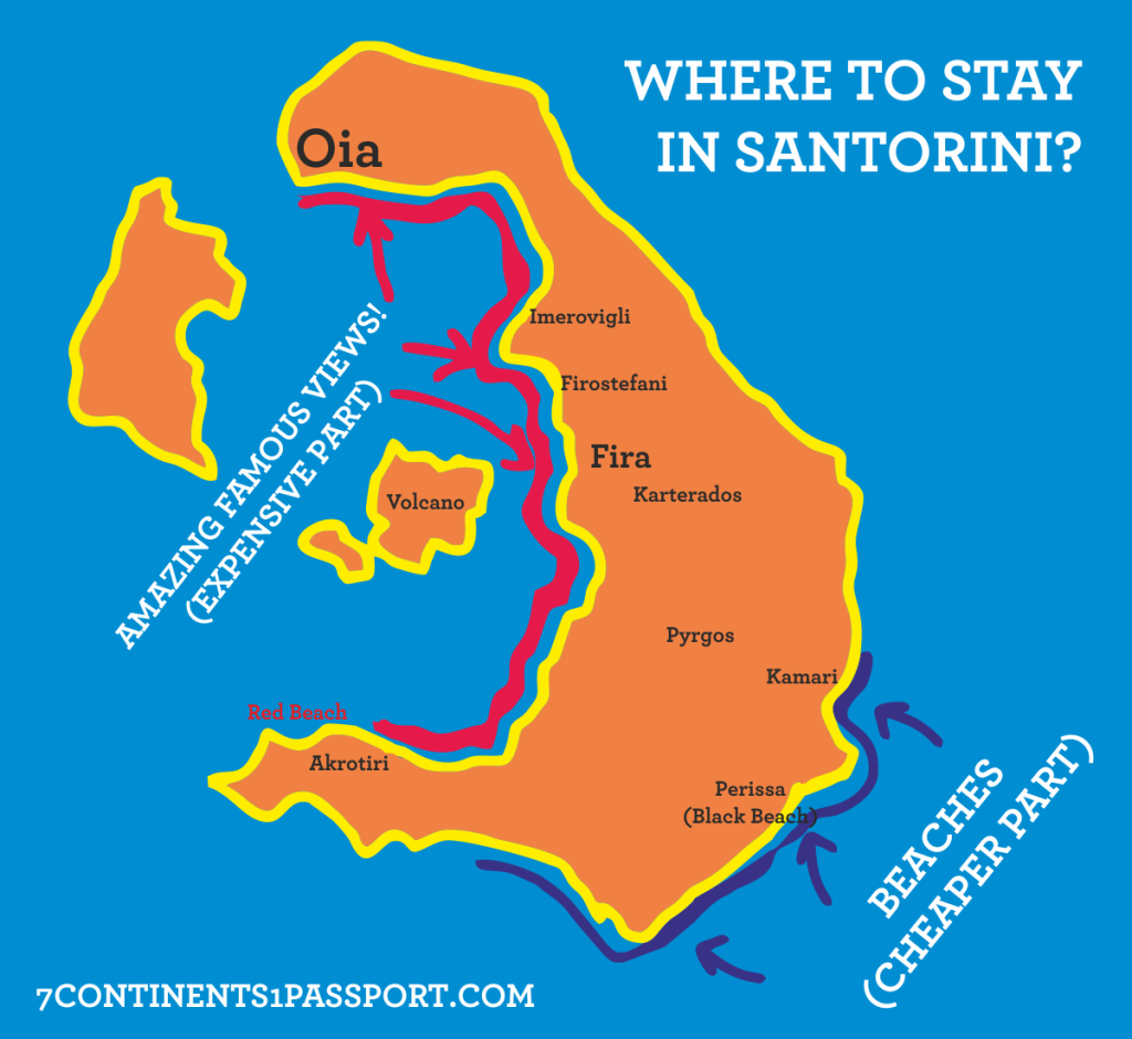 Un mapa de la isla de Santorini, Grécia