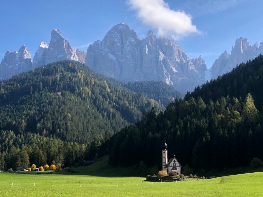 The Church of Saint John in Ranui is one of the most photographed places in the Dolomites
