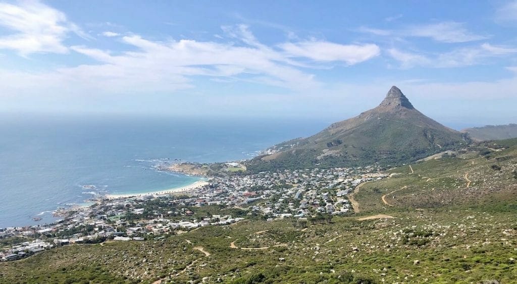 aereal view of Cape Town with the sea and Lion's Head Mountain