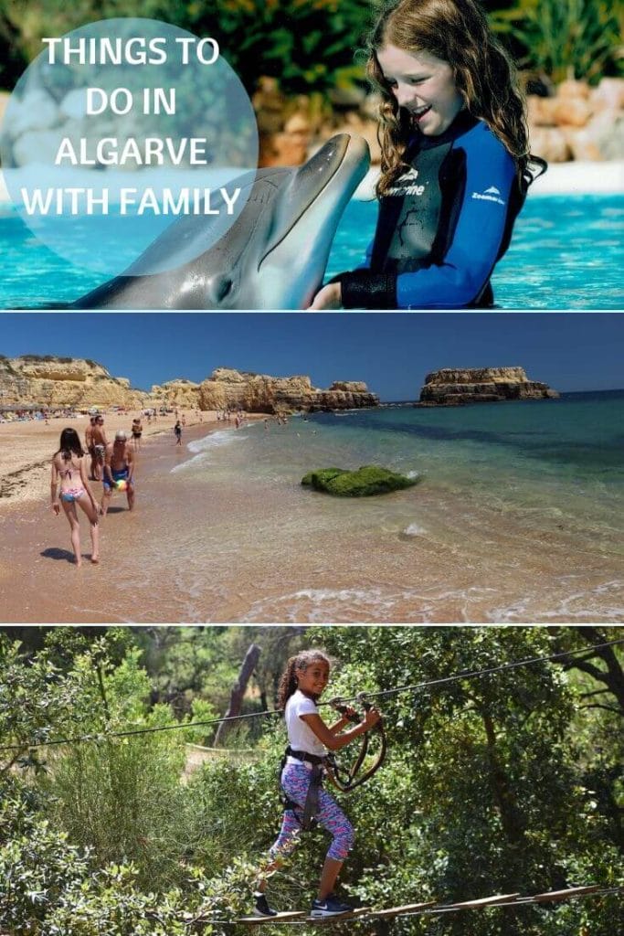 A girl playing with a dolphin at Zoomarine Algarve, Albufeira, Portugal. Some people playing with a ball at Praia do Castelo, Albufeira, Portugal.
A girl walking on the tree tops at parqeu Aventura, Albufeira, Portugal