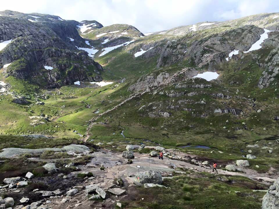 The ups and downs of the hilly mountaintops on Kjerag Mountain