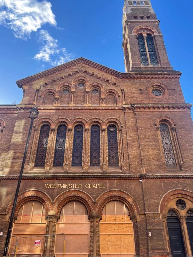 The façade of Westminster Chapel, London