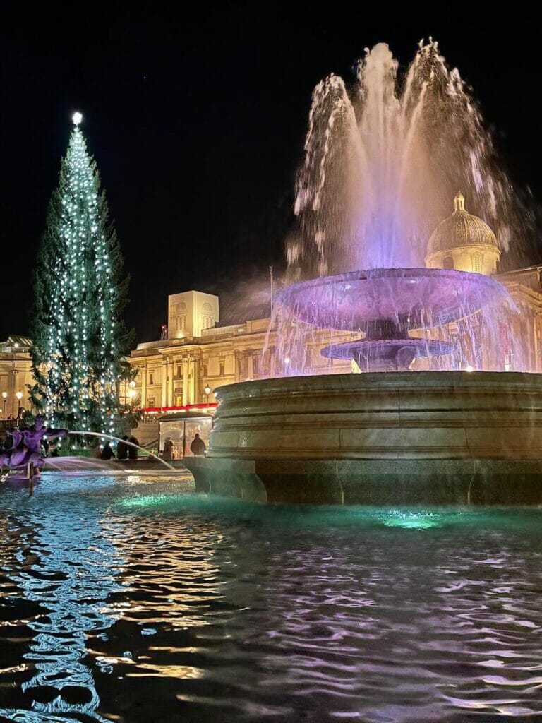 Trafalgar Square fountain and Christmas tree
