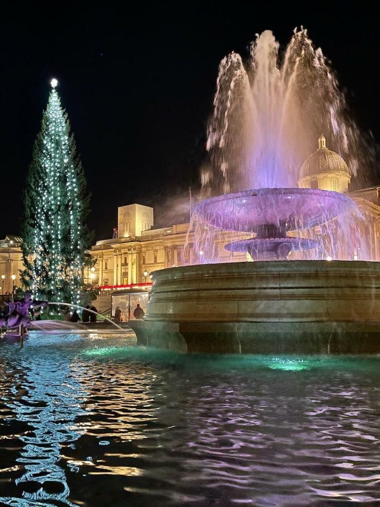 Trafalgar Square fountain and Christmas tree