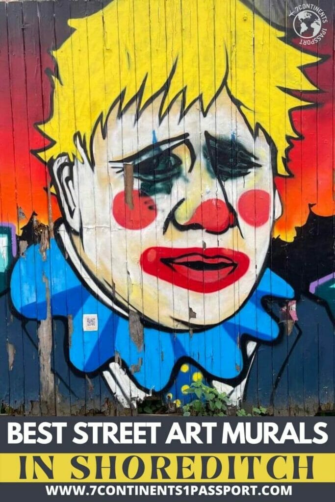 Boris el payaso, un mural de arte callejero de Ante_ltd y Uncool Sam, en Fashion Street, Londres