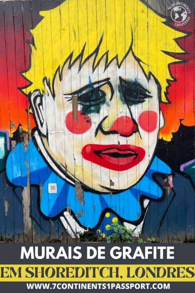 Boris, o palhaço, um mural de arte de rua de Ante_ltd e Uncool Sam, na Fashion Street, Londres