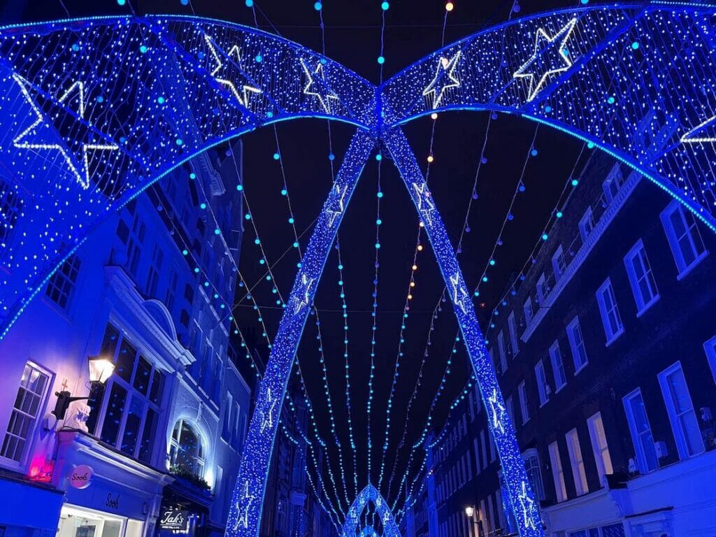 The luminous triangular-shaped archways and magical fairy lights on South Molton Street Christmas Lights