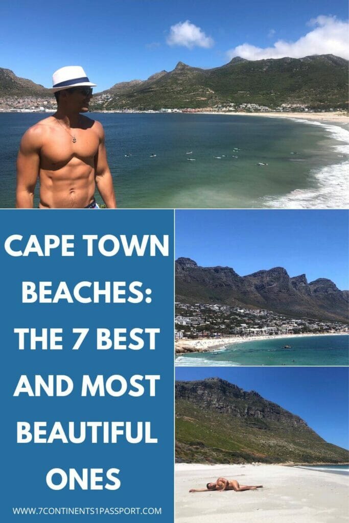 a man wearing a white hat at Hout Bay beach, Camps Bay and a man sunbathing on the white sand of Sand Bay Beach