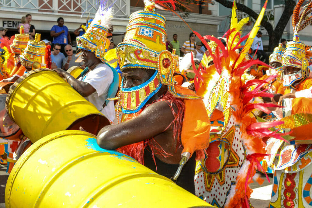 Dancers in traditional costumes at the Junkanoo Festival in Nassau, the Bahamas