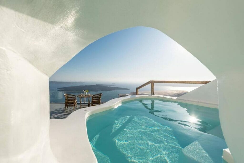 A suite with private pool with a caldera view at Cocoon Suites, Imerovigli, Santorini