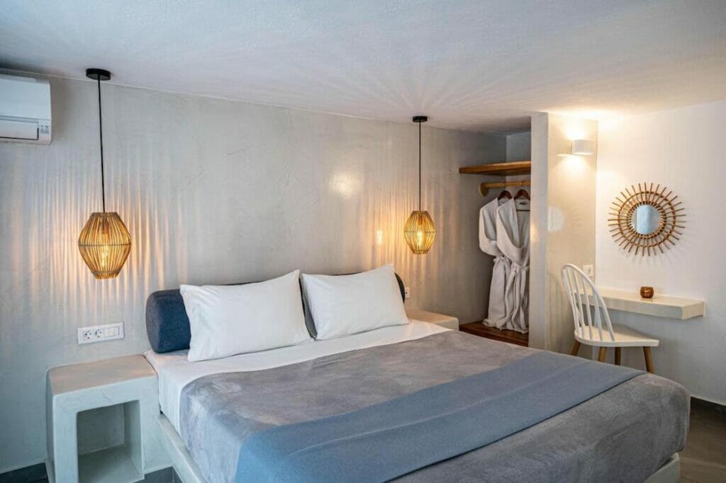 A double bed room at Galatia Villas, Fira, Santorini