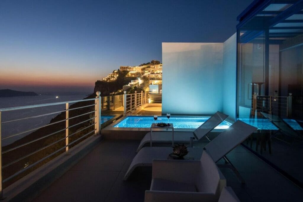 Honeymoon Villa with a hot tub and caldera views at Nefeles Luxury Suites, Fira, Santorini