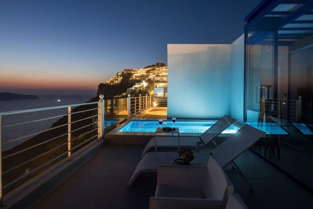 Honeymoon Villa with a hot tub and caldera views at Nefeles Luxury Suites, Fira, Santorini