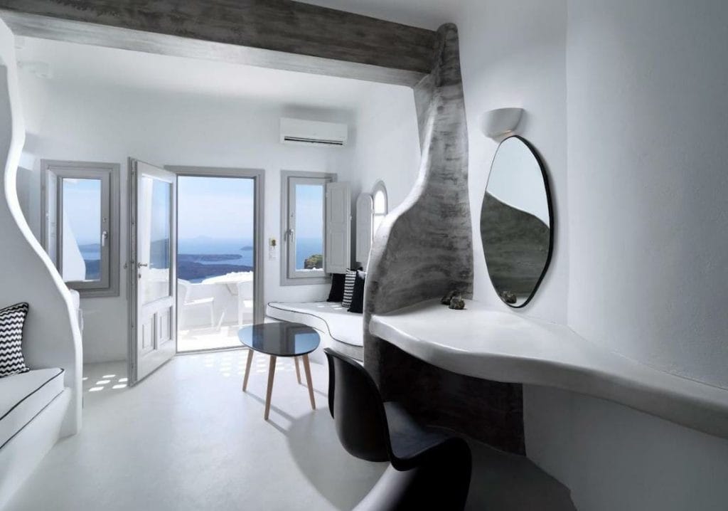 Tholos Resort honeymoon suite with private hot tub and caldera views, Imerovigli, Santorini