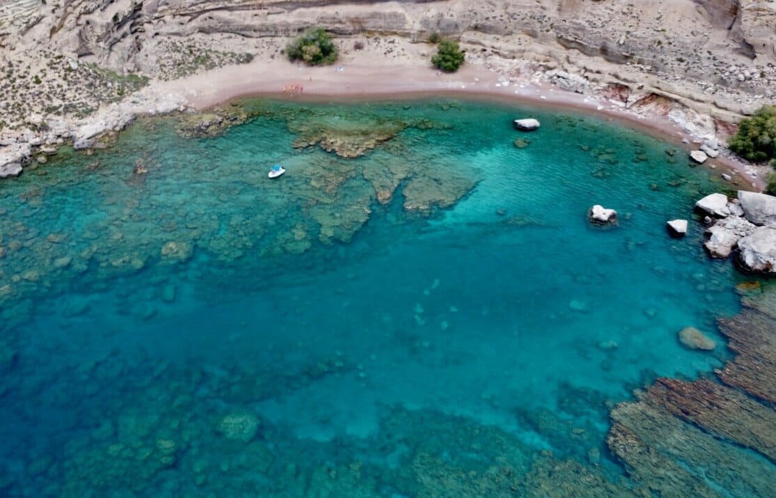 The Red Sand Beach is one of the best beaches on Rhodes, Greece