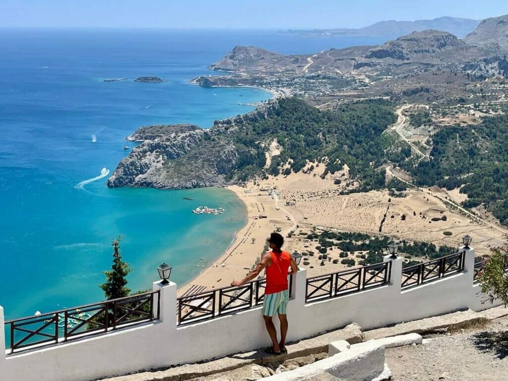 A man admiring the view from Tisambika Monastery, Rhodes, Greece