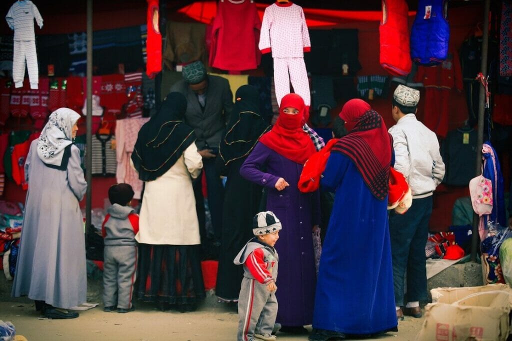 Some women shopping at Xinjiang Market, China