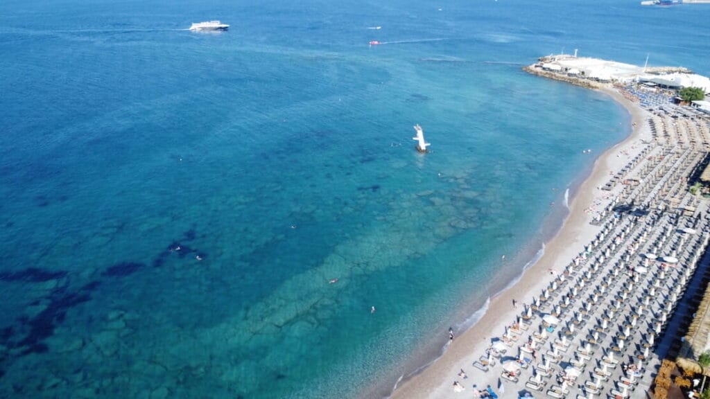 Aerial view over Elli Beach, Rhodes, Greece