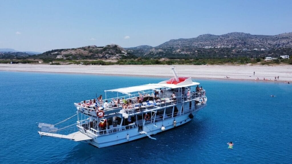 A boat docked at Afandou Beach, Rhodes, Greece