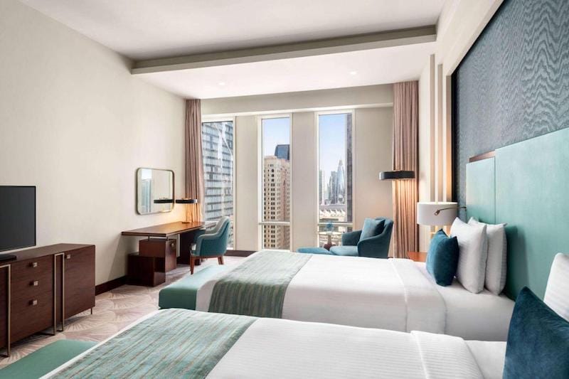 A Superior Twin Room with city view at Wyndham Grand Doha West Bay Beach, Doha, Qatar