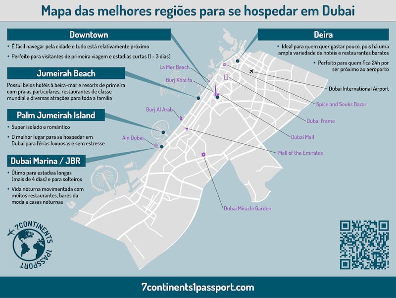 mapa das melhores regiões para se hospedar em Dubai