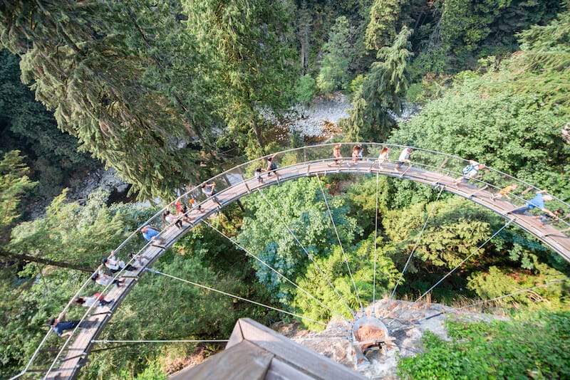 Capilano suspension bridge aerial view, British Columbia, Canada