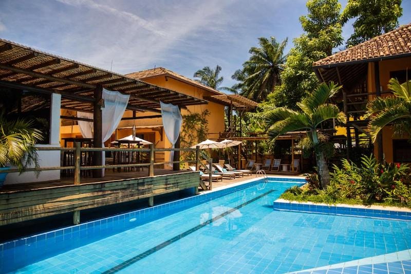 Swimming pool area of Pousada Vila do Dengo, Itacare, Bahia, Brazil