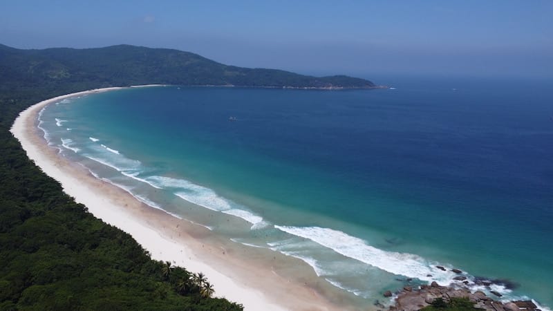 Aerial view over Lopes Mendes Beach, Ilha Grande, Brazil