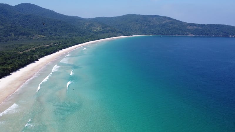 Aerial view over Praia de Lopes Mendes, Ilha Grande, Rio de Janeiro, Brazil