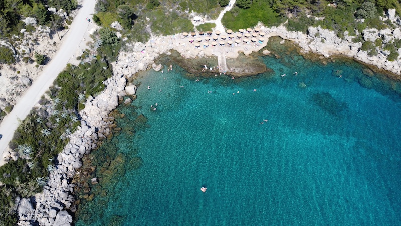 Aerial view over Anthony Quinn Bay, Rhodes, Greece