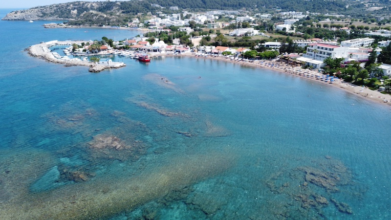 Aerial view over Faliraki Beach, Rhodes, Greece