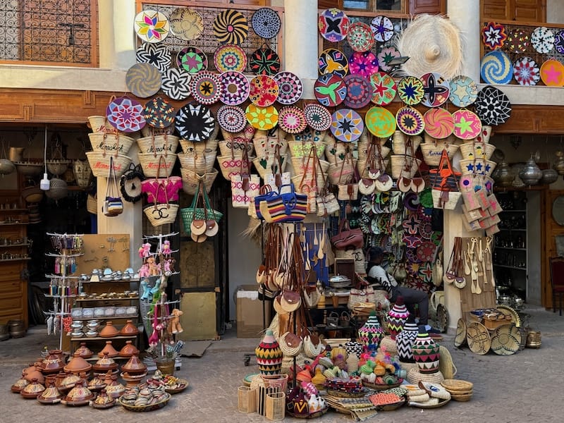 Goods for sale in a store in Marrakech's souks, Morocco